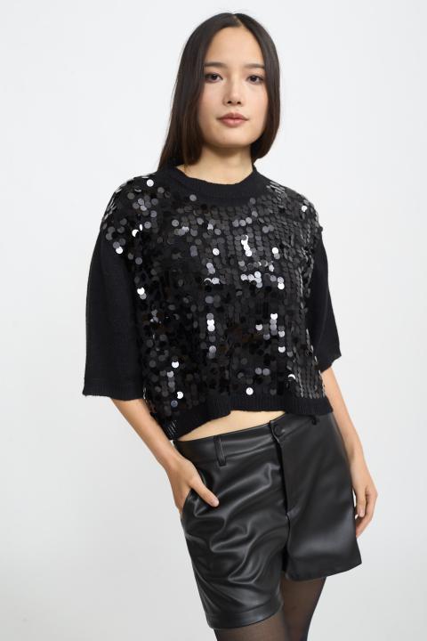 Maglia mezza manica paillettes nero - Autunno - Inverno 2025 | Brend