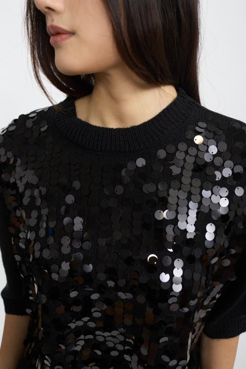 Maglia mezza manica paillettes nero - Autunno - Inverno 2025 | Brend
