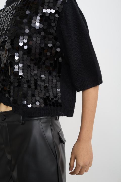 Maglia mezza manica paillettes nero - Autunno - Inverno 2025 | Brend