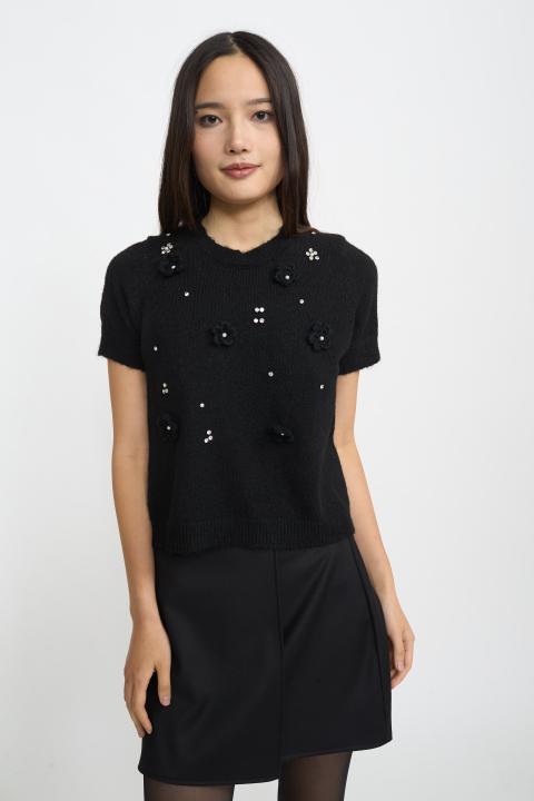 Maglia mezza manica fiori nero - Autunno - Inverno 2025 | Brend