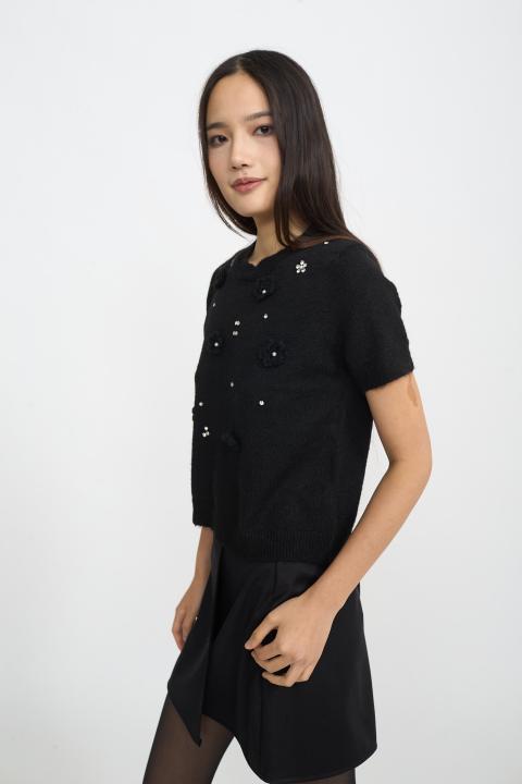 Maglia mezza manica fiori nero - Autunno - Inverno 2025 | Brend