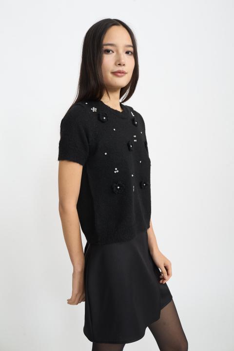 Maglia mezza manica fiori nero - Autunno - Inverno 2025 | Brend