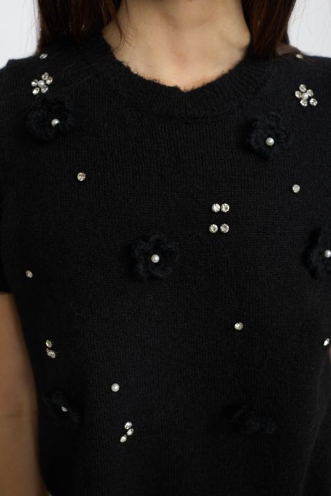 Maglia mezza manica fiori nero - Autunno - Inverno 2025 | Brend