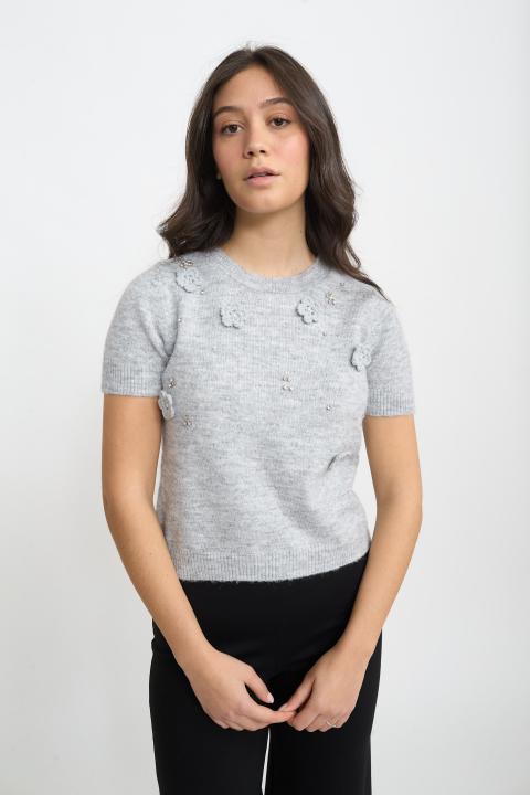Maglia mezza manica fiori perla - Autunno - Inverno 2025 | Brend