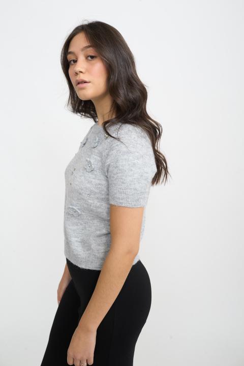 Maglia mezza manica fiori perla - Autunno - Inverno 2025 | Brend