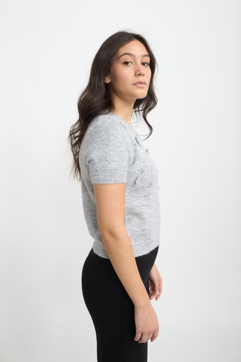 Maglia mezza manica fiori perla - Autunno - Inverno 2025 | Brend