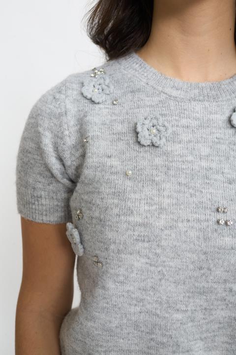 Maglia mezza manica fiori perla - Autunno - Inverno 2025 | Brend
