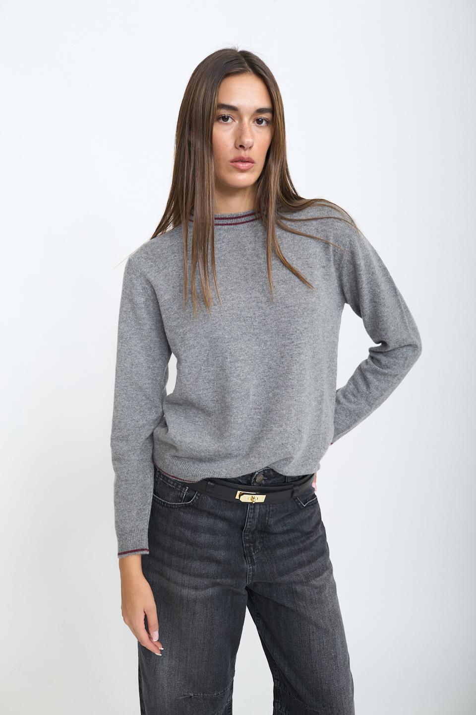 Maglia girocollo bordino grigio/burgundy - Autunno - Inverno 2025 | Brend