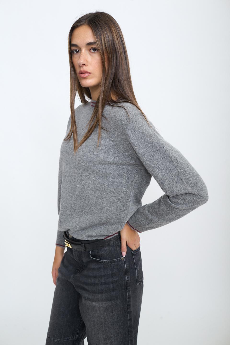 Maglia girocollo bordino grigio/burgundy - Autunno - Inverno 2025 | Brend