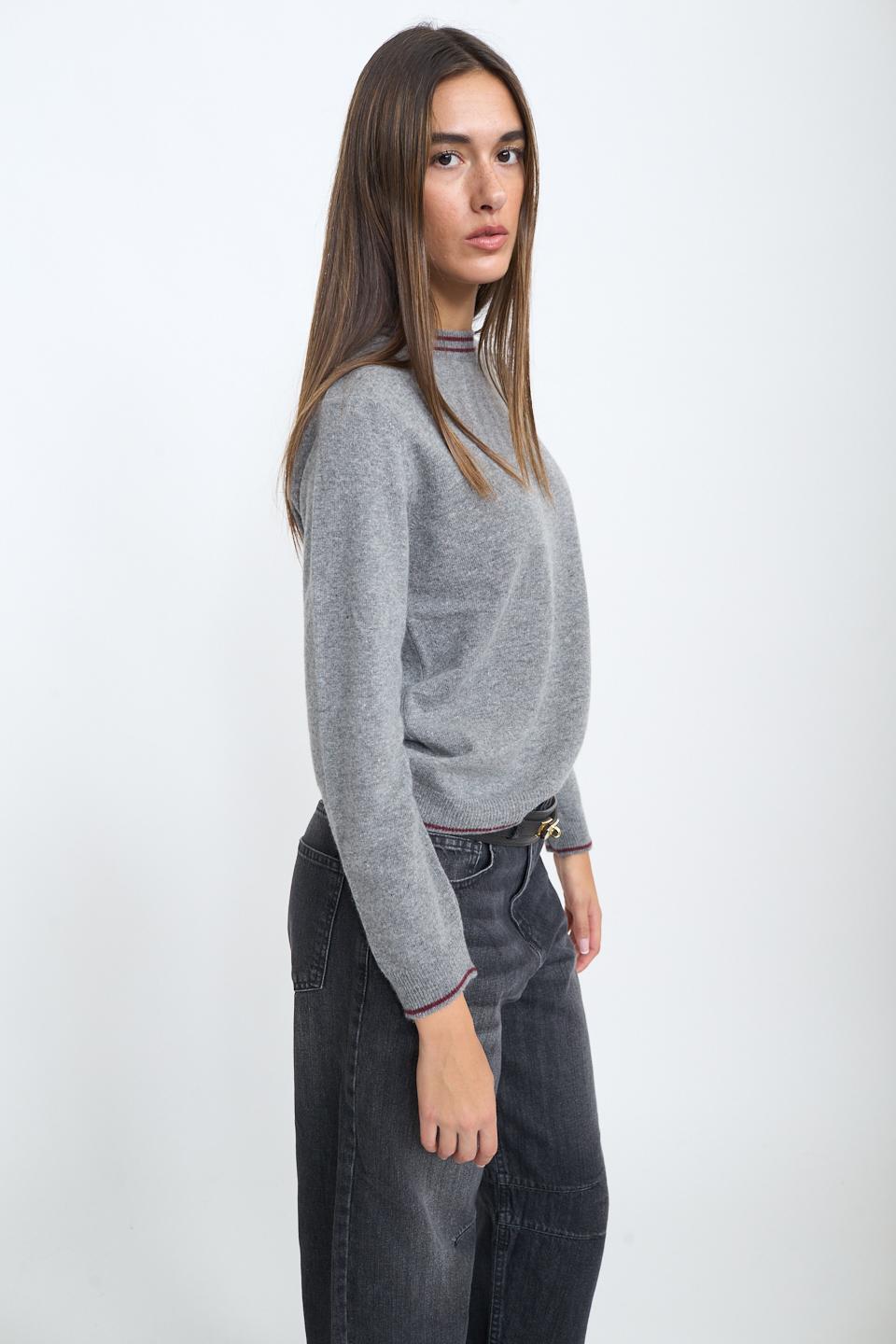 Maglia girocollo bordino grigio/burgundy - Autunno - Inverno 2025 | Brend