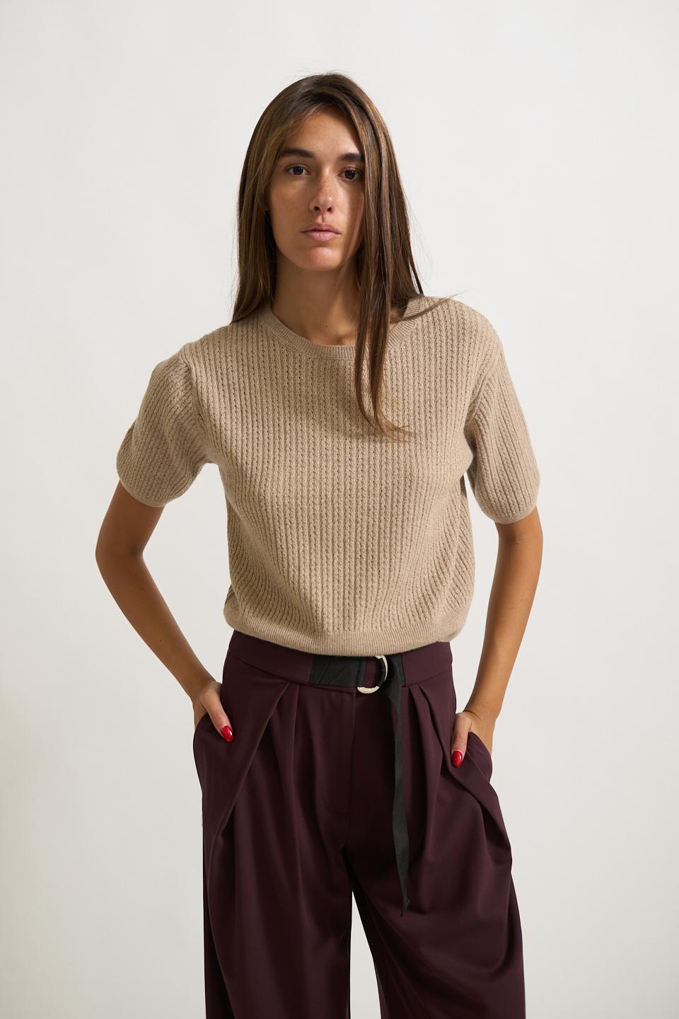 Maglia mezza manica traforata camel - Autunno - Inverno 2025 | Brend