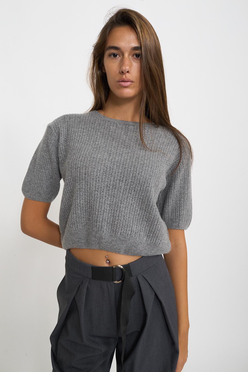 Maglia mezza manica traforata grigio - Autunno - Inverno 2026 | Brend