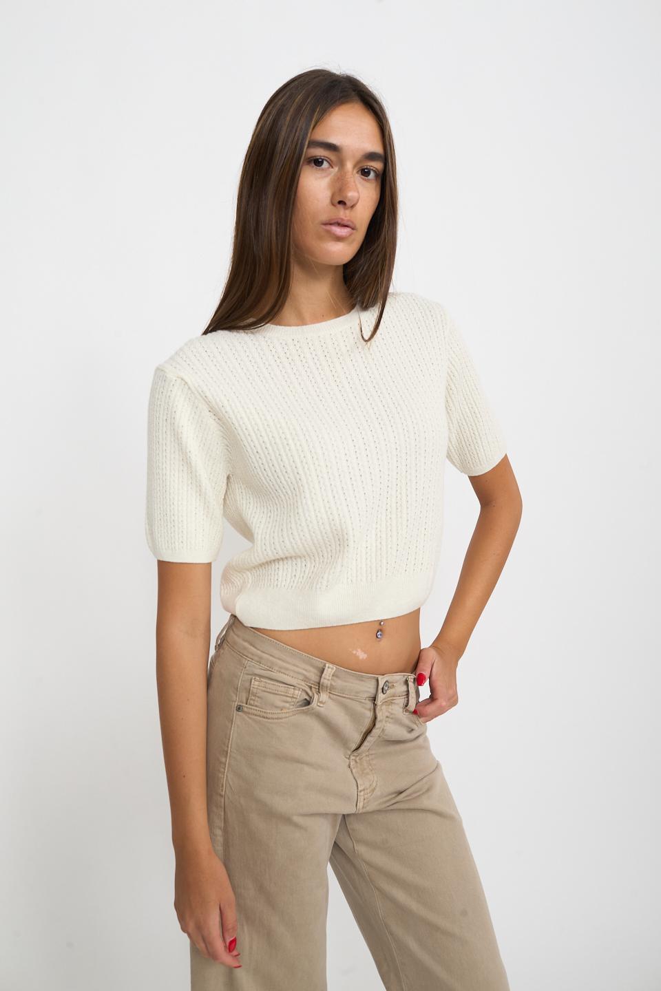 Maglia mezza manica traforata panna - Autunno - Inverno 2026 | Brend