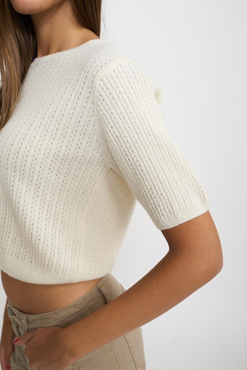 Maglia mezza manica traforata panna - Autunno - Inverno 2026 | Brend