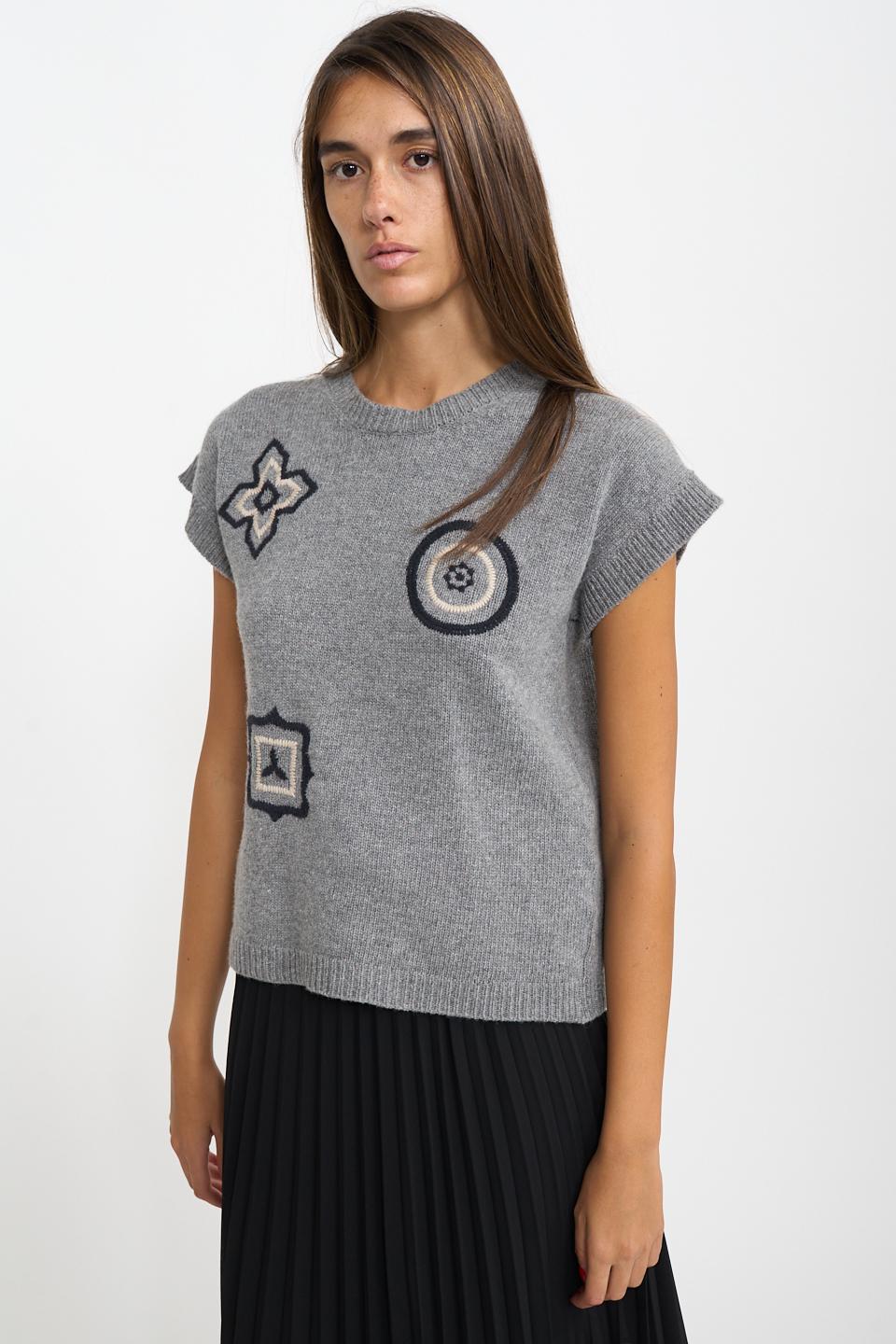 Maglia mezza manica 3 ricami grigio - Autunno - Inverno 2026 | Brend
