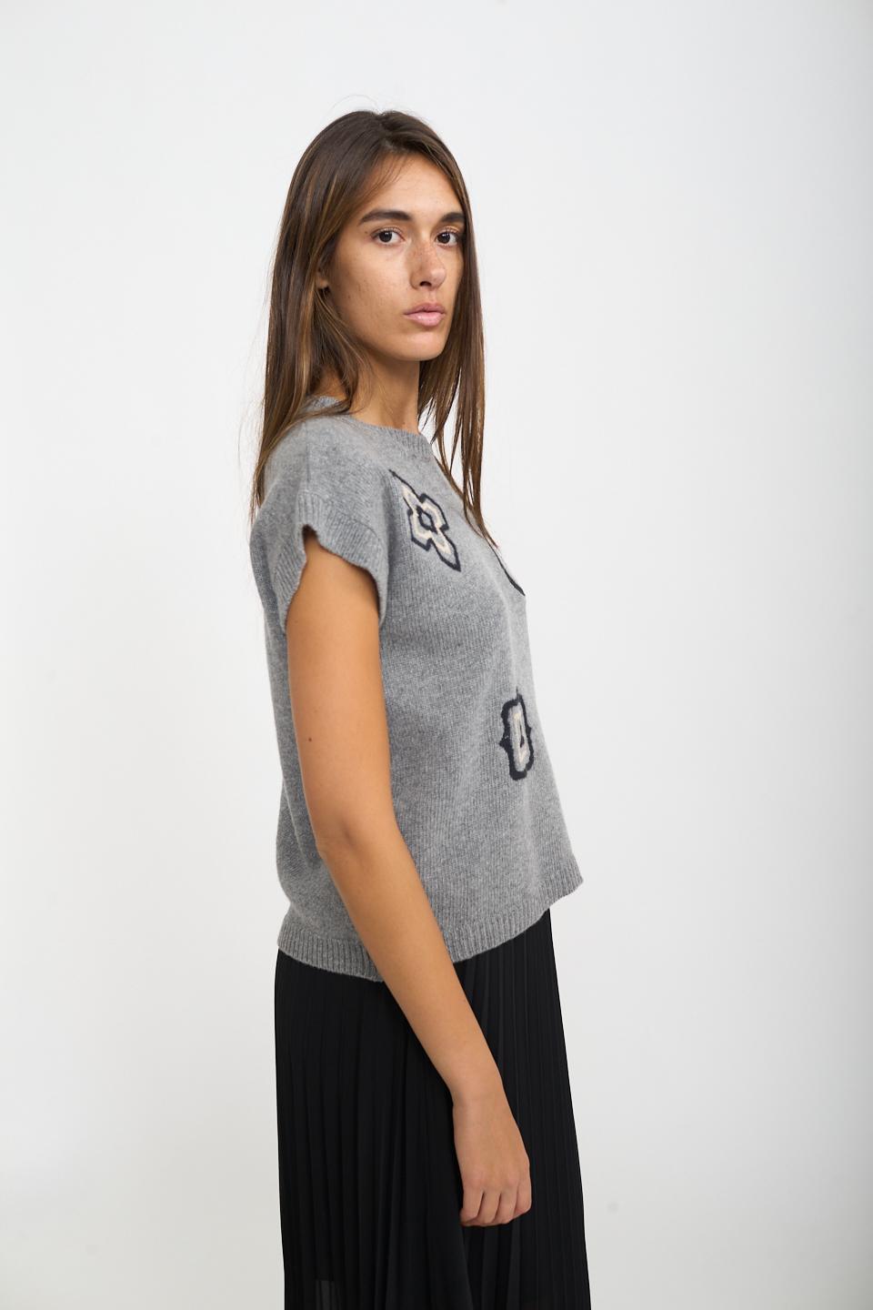 Maglia mezza manica 3 ricami grigio - Autunno - Inverno 2026 | Brend