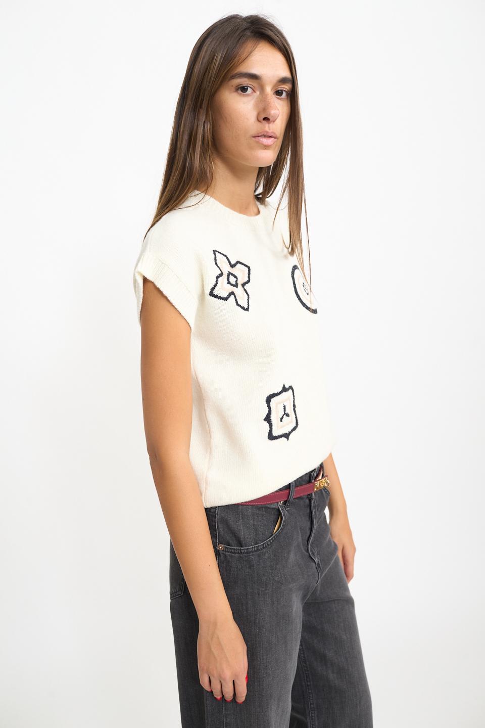 Maglia mezza manica 3 ricami panna - Autunno - Inverno 2026 | Brend