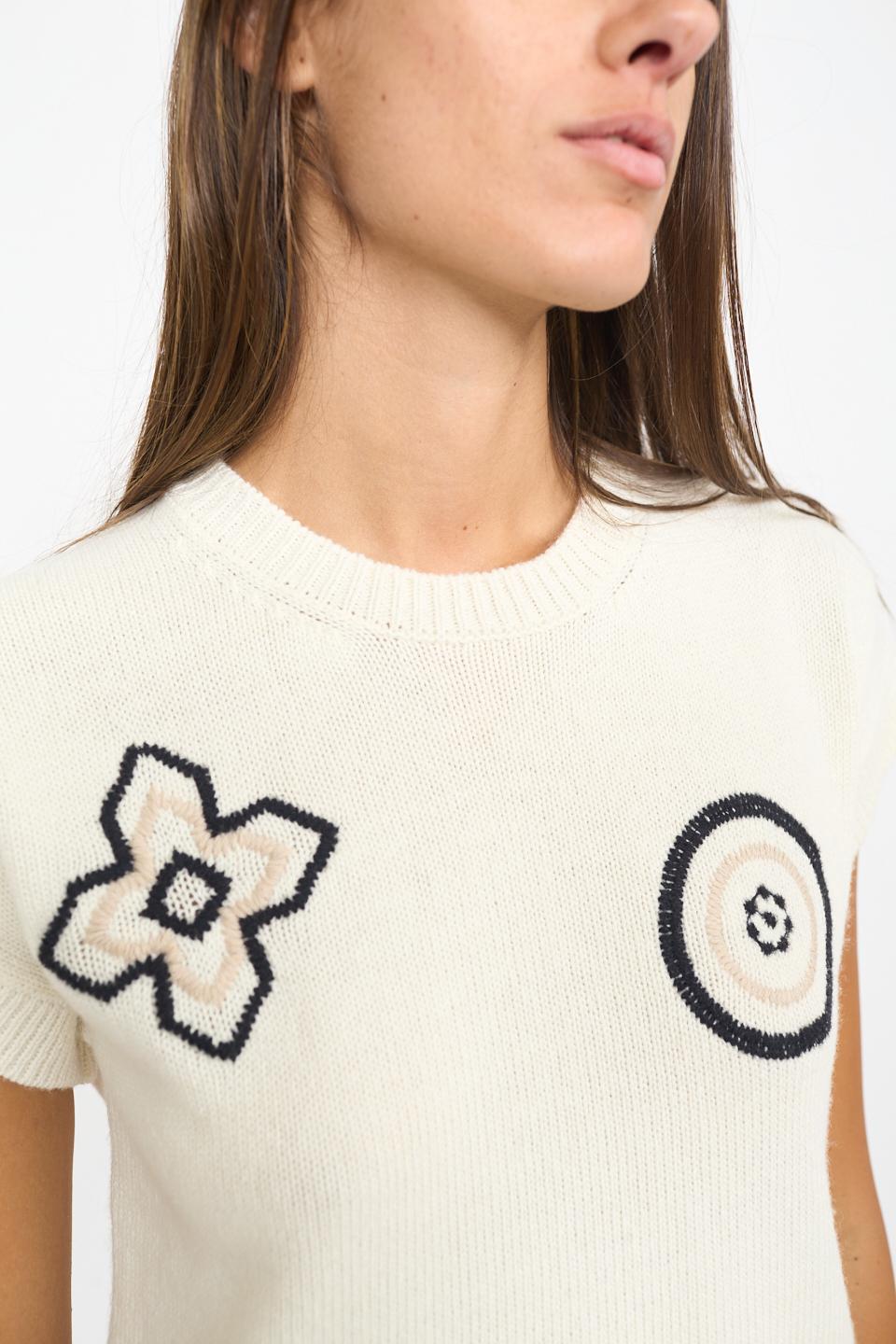 Maglia mezza manica 3 ricami panna - Autunno - Inverno 2026 | Brend