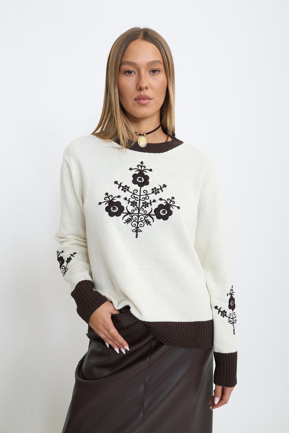 Maglia con ricami panna ricamo moro - Autunno - Inverno 2025 | Brend