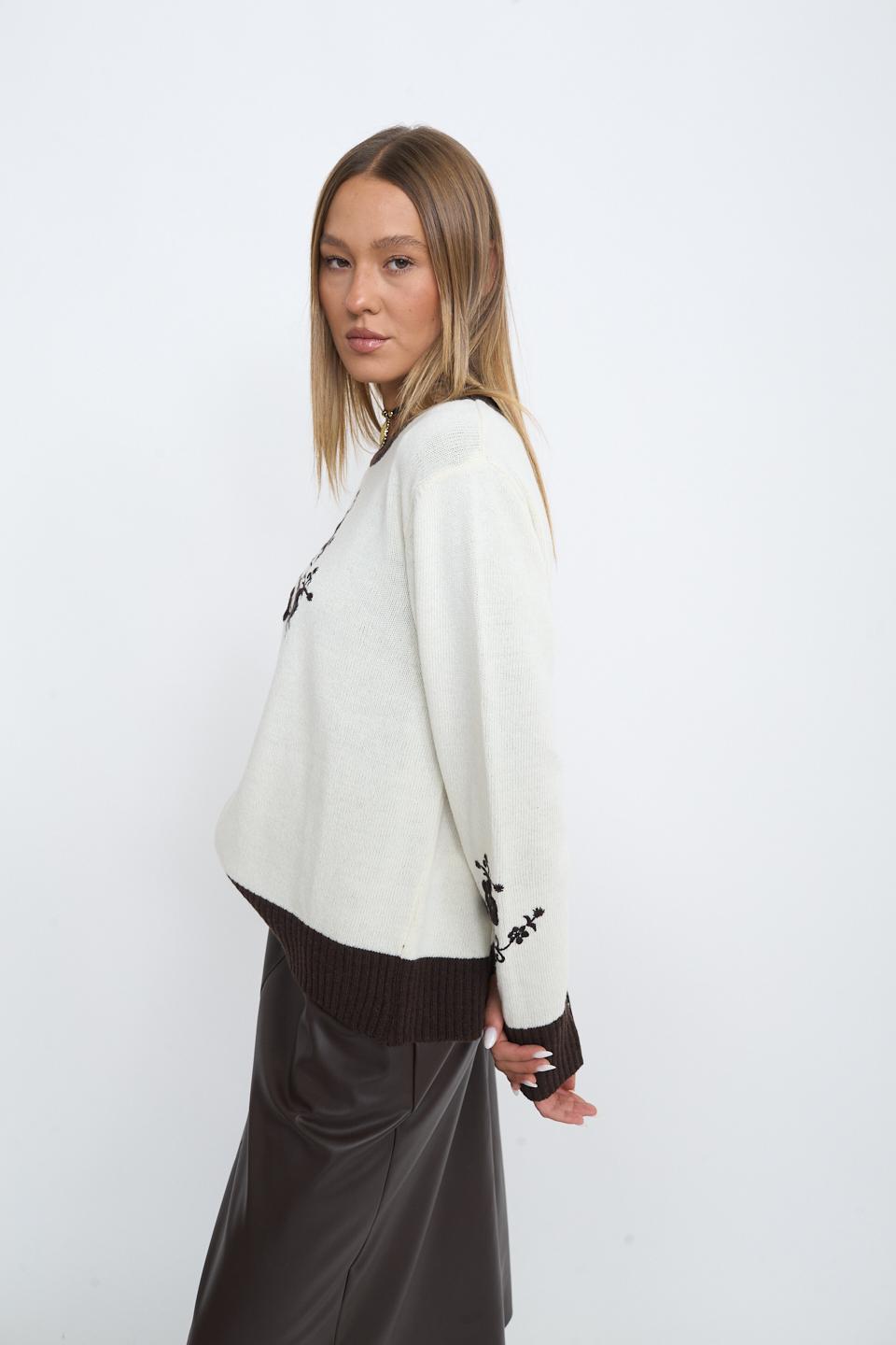 Maglia con ricami panna ricamo moro - Autunno - Inverno 2025 | Brend