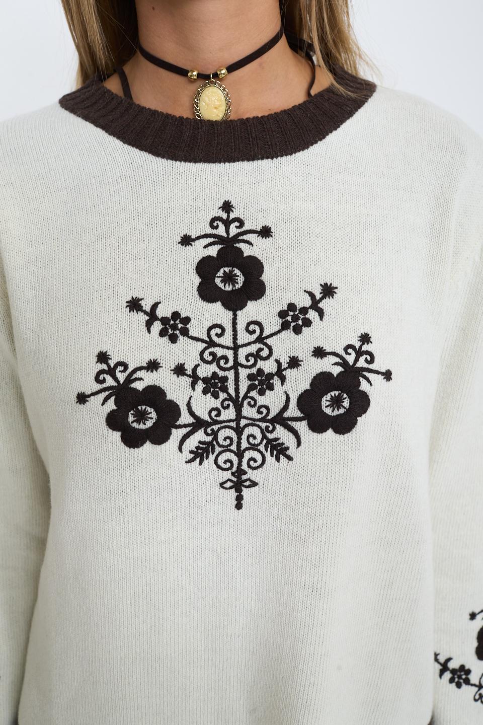 Maglia con ricami panna ricamo moro - Autunno - Inverno 2025 | Brend