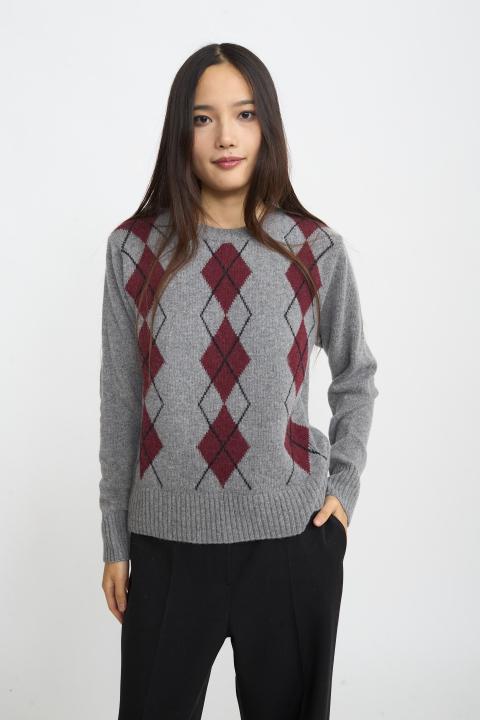 Maglia rombi grigio medio/bordeaux - Autunno - Inverno 2025 | Brend