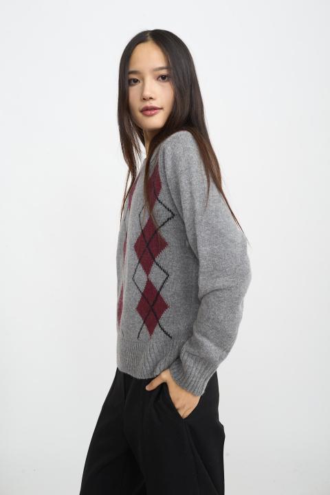 Maglia rombi grigio medio/bordeaux - Autunno - Inverno 2025 | Brend