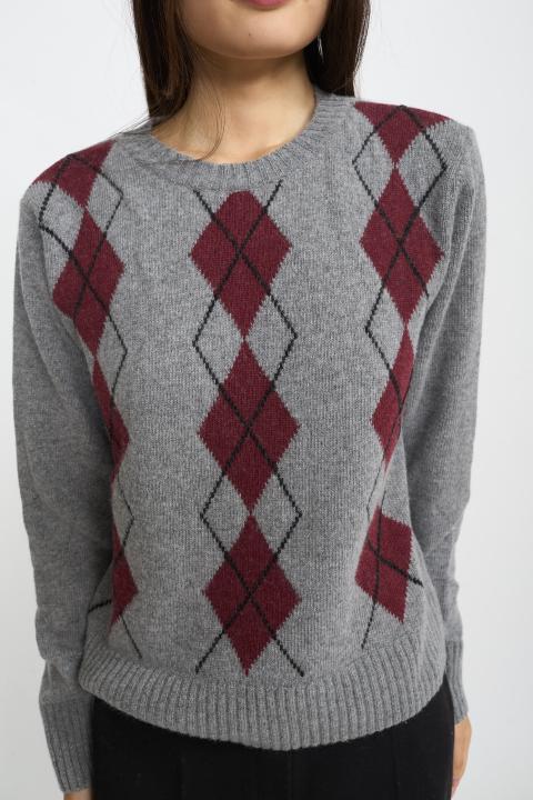 Maglia rombi grigio medio/bordeaux - Autunno - Inverno 2025 | Brend