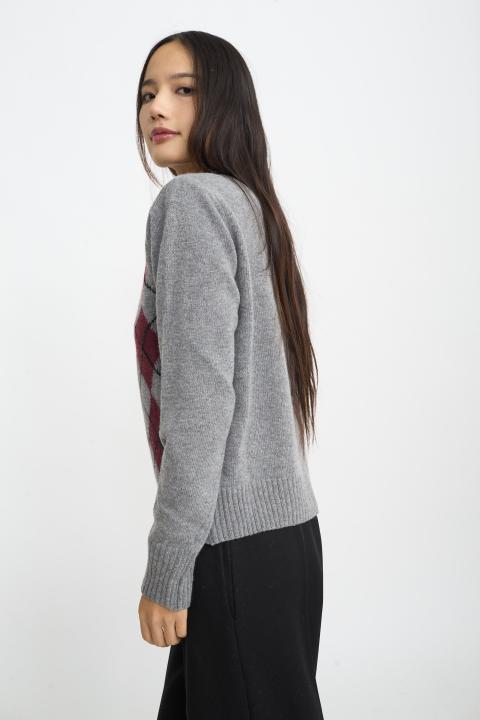 Maglia rombi grigio medio/bordeaux - Autunno - Inverno 2025 | Brend