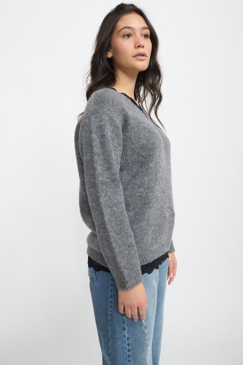 Maglia scollo V pizzo grigio m. - Autunno - Inverno 2025 | Brend