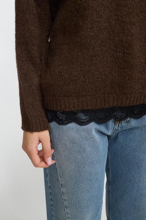 Maglia scollo V pizzo marrone - Autunno - Inverno 2025 | Brend