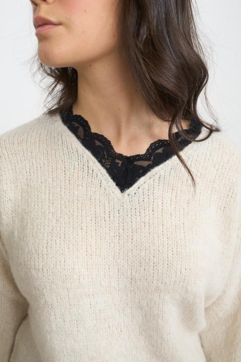 Maglia scollo V pizzo panna - Autunno - Inverno 2025 | Brend