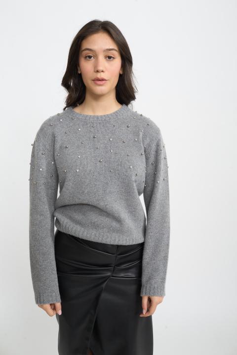 Maglia borchie e strass grigio - Autunno - Inverno 2025 | Brend