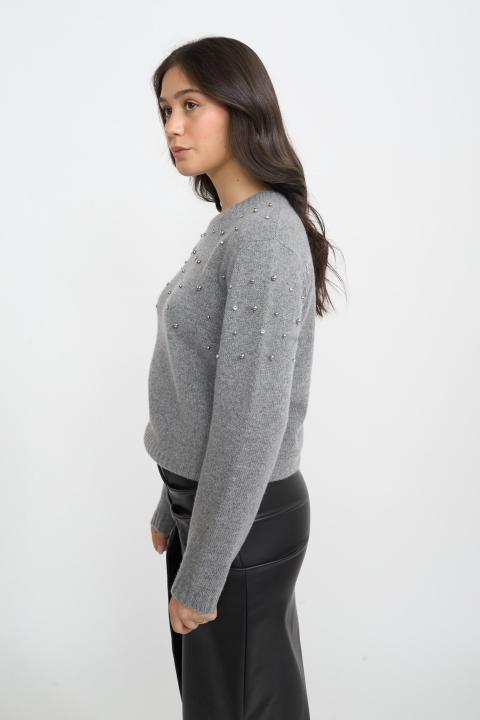 Maglia borchie e strass grigio - Autunno - Inverno 2025 | Brend