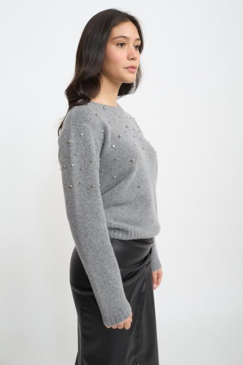 Maglia borchie e strass grigio - Autunno - Inverno 2025 | Brend