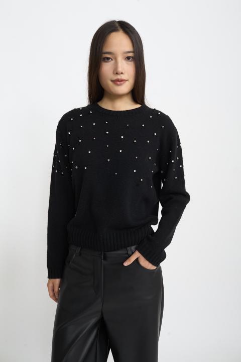 Maglia borchie e strass nero - Autunno - Inverno 2025 | Brend