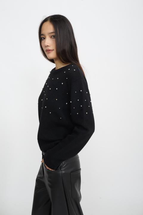 Maglia borchie e strass nero - Autunno - Inverno 2025 | Brend