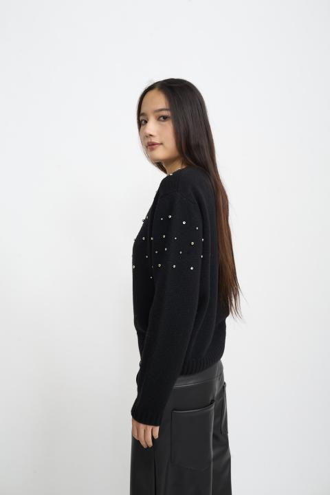 Maglia borchie e strass nero - Autunno - Inverno 2025 | Brend