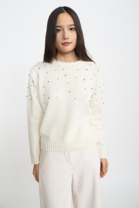 Maglia borchie e strass panna - Autunno - Inverno 2025 | Brend