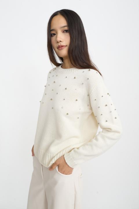 Maglia borchie e strass panna - Autunno - Inverno 2025 | Brend