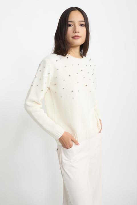 Maglia borchie e strass panna - Autunno - Inverno 2025 | Brend