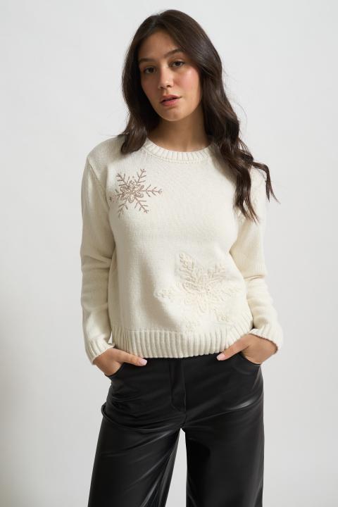 Maglia 2 snowflakes panna - Autunno - Inverno 2025 | Brend