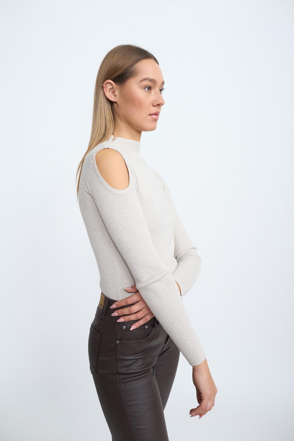 Maglia costine cut-out beige - Autunno - Inverno 2025 | Brend