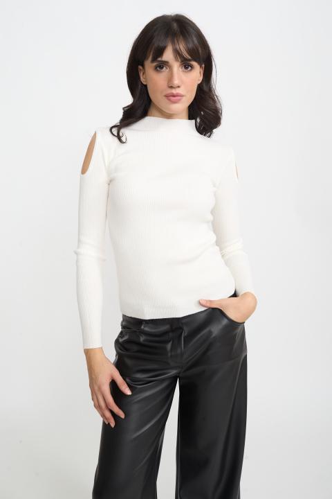 Maglia costine cut-out bianco - Autunno - Inverno 2025 | Brend