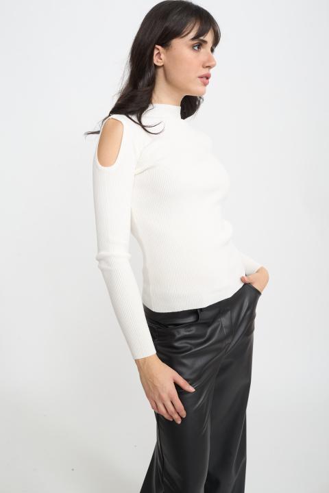 Maglia costine cut-out bianco - Autunno - Inverno 2025 | Brend