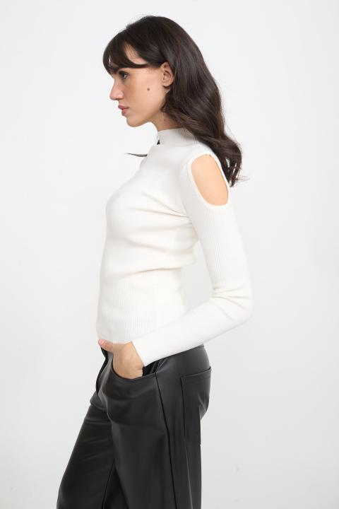 Maglia costine cut-out bianco - Autunno - Inverno 2025 | Brend