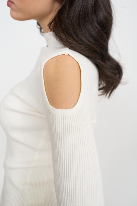 Maglia costine cut-out bianco - Autunno - Inverno 2025 | Brend