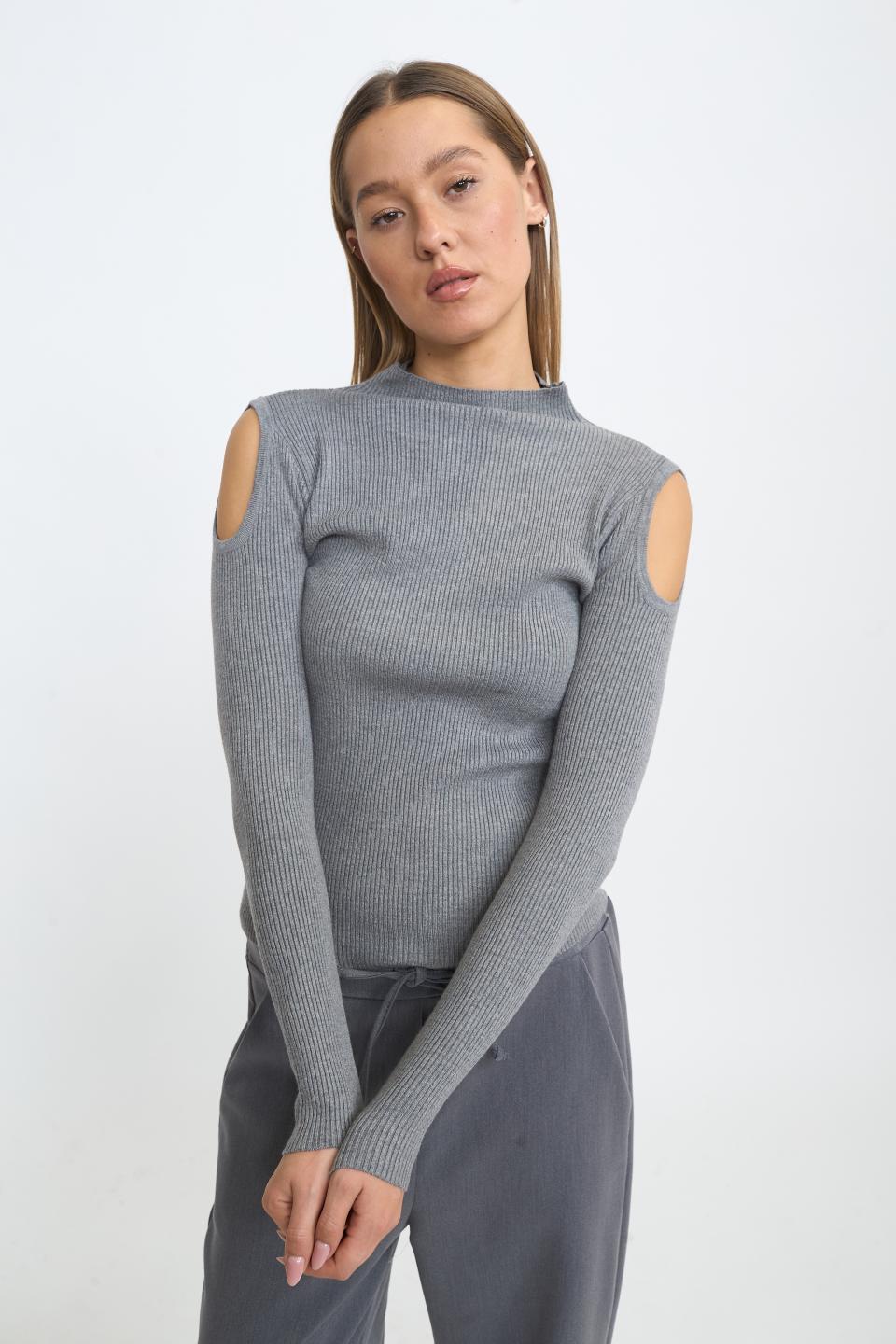 Maglia costine cut-out grigio - Autunno - Inverno 2025 | Brend
