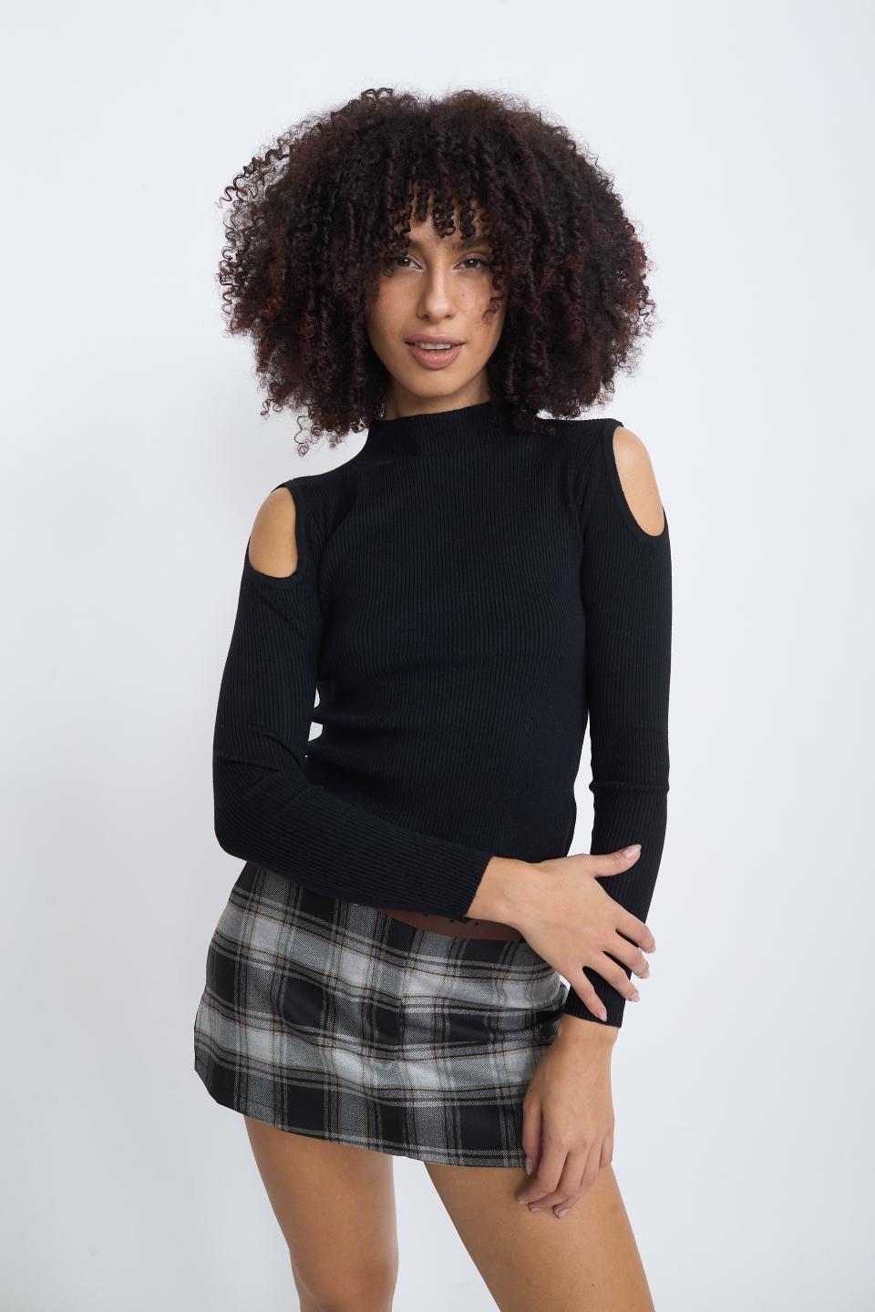 Maglia costine cut-out nero - Autunno - Inverno 2025 | Brend