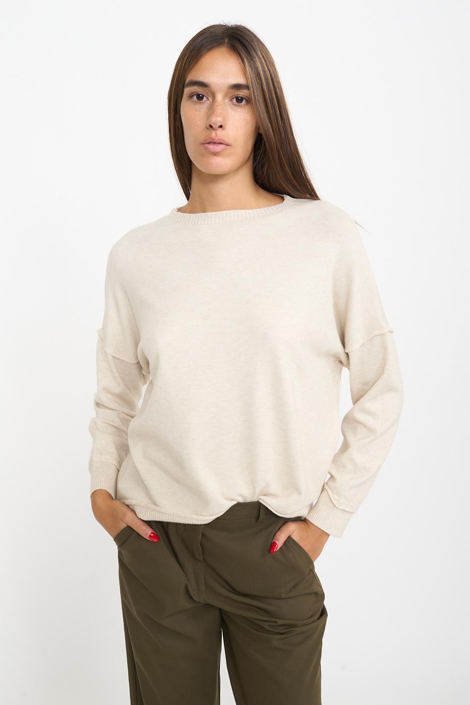 Maglia girocollo con rilievi beige - Autunno - Inverno 2025 | Brend